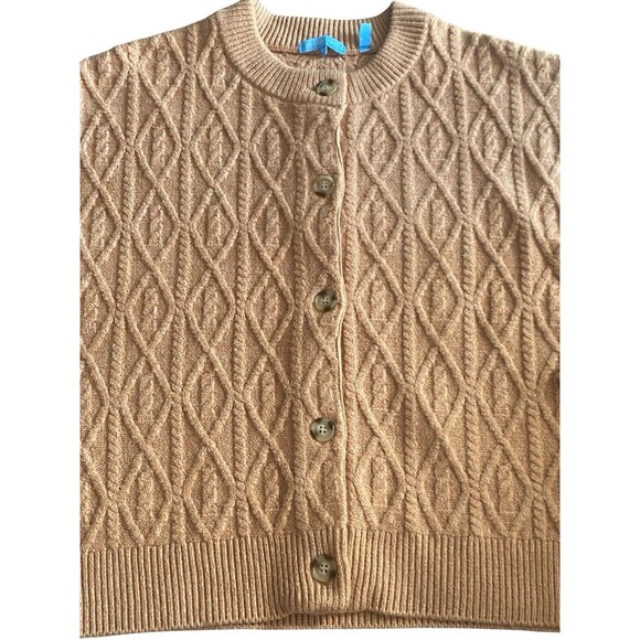 Draper James Cable Knit Cardigan Sweater Tan Button Front Size M - Picture 2 of 5